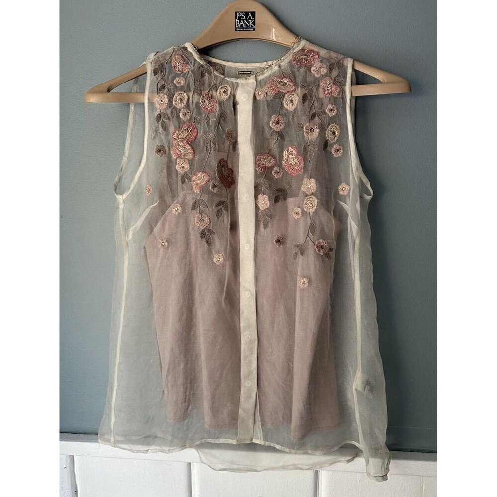 ELIE TAHARI Camila Sleeveless Embroidered Blouse Size XS MSRP $265 Preowned - Picture 3 of 6